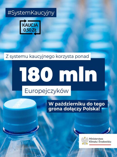 Grafika informuje o systemie kaucyjnym. W Europie z tego systemu korzysta 180 milionów osób. W Polsce od października będzie funkcjonować w Polsce.