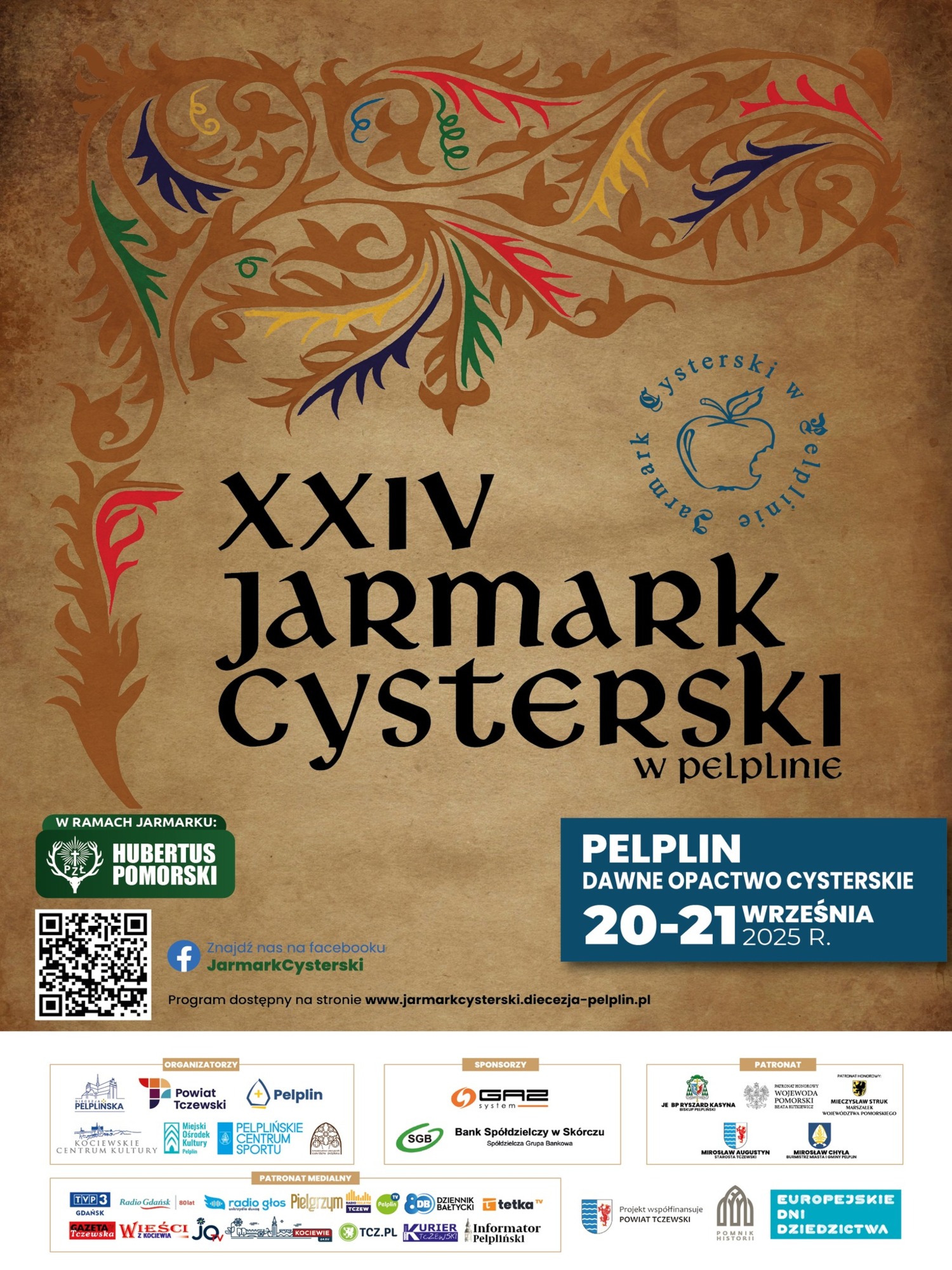 Grafika informuje o organizacji XXIV Jarmarku Cysterskiego w Pelplinie w dniach 20 - 21 września 2025
