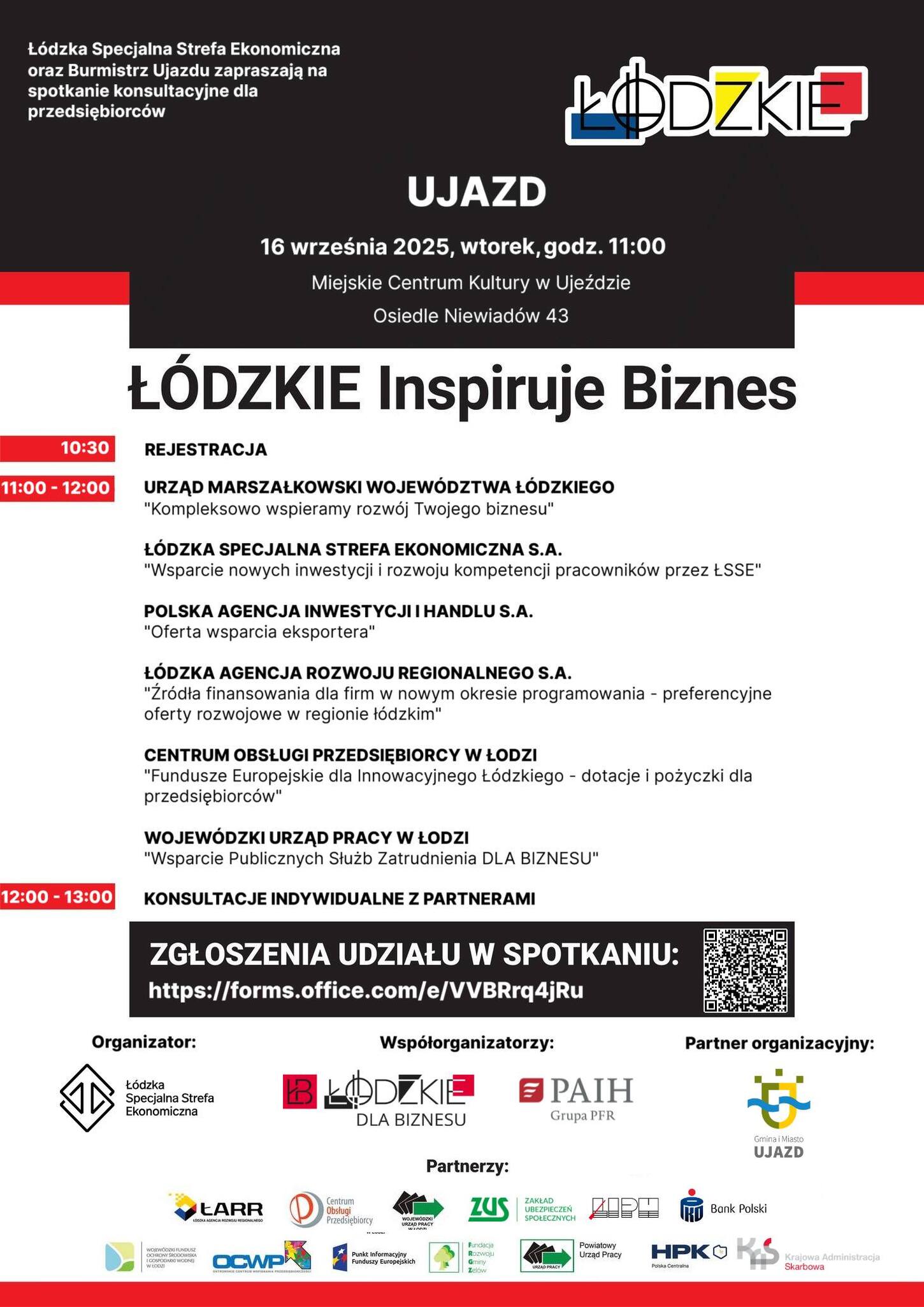 Grafika zaprasza na spotkanie Ł&oacute;dzkie inspiruje Biznes, kt&oacute;re odbędzie się 16 września od godziny 11:00 w Miejskim Centrum Kultury w Ujeździe na Osiedlu Niewiad&oacute;w 43