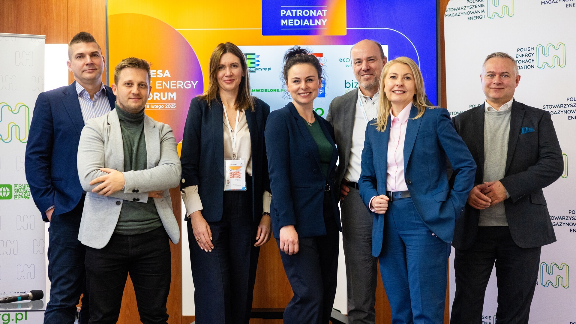 Zdjęcie przedstawia zespół pracowników Polskiego Stowarzyszenia Magazynowania Energii (PSME)