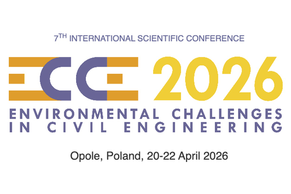 Grafika jest zaproszeniem na 7 Międzynarodową konferencję ECCE - 7TH INTERNATIONAL SCIENTIFIC CONFERENCE ENVIRONMENTAL CHALLENGES IN CIVIL ENGINEERING, która odbędzie się w dniach 20 - 21 kwietnia w Opolu